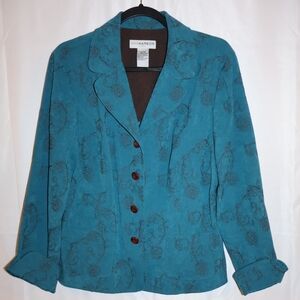 Sag Harbor Teal Blazer With Brown Embroidery And Buttons. Size 14.